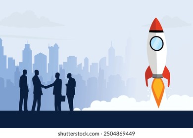 Innovative business development silhouette background. Startup project management vector illustration poster design template