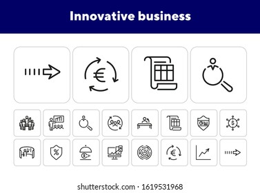 Innovative business icons. Set of line icons. Interactive presentation, innovation concept, job interview. Business concept. Vector illustration can be used for topics like business,finance,technology