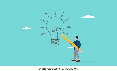 innovative business idea, professional businessman drawing light bulb idea using pencil concept vector illustration