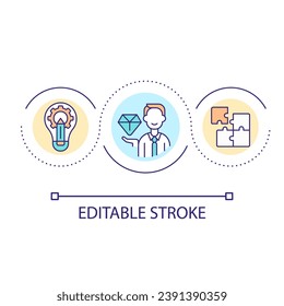 Innovative business solutions loop concept icon. Valuable insights for corporate development abstract idea thin line illustration. Isolated outline drawing. Editable stroke