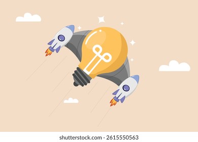 Innovative Business Solutions Taking Flight Light Bulb Rocket Launching Towards Success in a Creative and Inspiring Startup Environment.