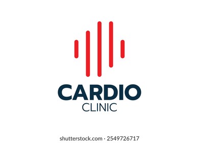 Innovative Cardio Clinic Logo with Heartbeat ECG Line and Red Heart Symbol, Emphasizing Cutting-Edge Cardiovascular Healthcare Services