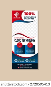 innovadora Plantilla de diseño de Anuncio de negocios modernos de computación en la nube, concepto de soporte de póster creativo o folleto, publicación de portada de red use colores de degradado rojo y azul combinados.
