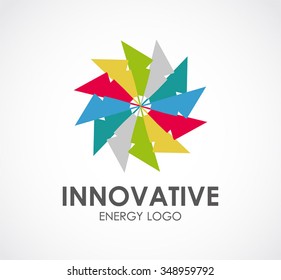 Innovative of color windmill abstract vector and logo design or template circular art business icon of company identity symbol concept