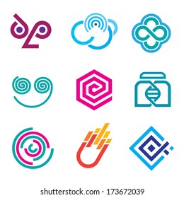 Innovative colorful social network logo science set of icons and outline symbols