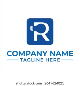 Innovative Company Logo Design Featuring an R with a Lightbulb Emblem Incorporated in a Blue Box Shape Symbol