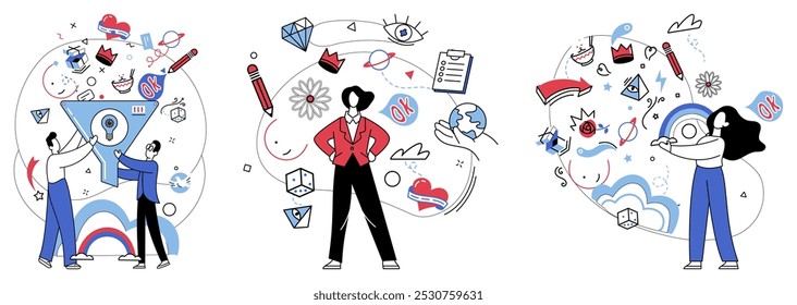 Innovative concepts vector illustration. The innovative concepts metaphor sparks brainstorming for advanced solutions Intelligence and inspiration harmonize, giving birth to inventive ideas