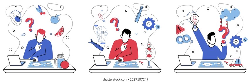 Ilustración vectorial de conceptos innovadores. El pensamiento original enciende la creatividad, convirtiendo los desafíos en triunfos Los conceptos innovadores crean metafóricamente puentes, conectando mentes para compartir