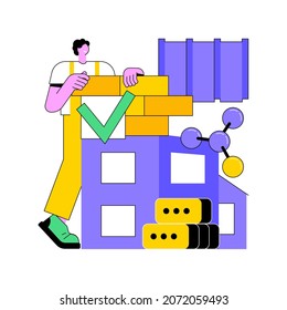 Materiales de construcción innovadores abstraen el concepto de ilustración vectorial. Innovación en tecnología de construcción, recurso de construcción de alta tecnología, ladrillo inteligente, nanotecnología, metáfora abstracta de hormigón ligero.