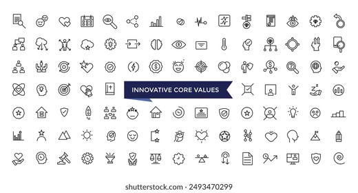 Innovative Core Values Icon Set with editable stroke collection for web and ui. Line icons pack. Vector illustration.