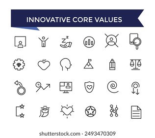 Innovative Core Values Icon Set with editable stroke collection for web and ui. Line icons pack. Vector illustration.