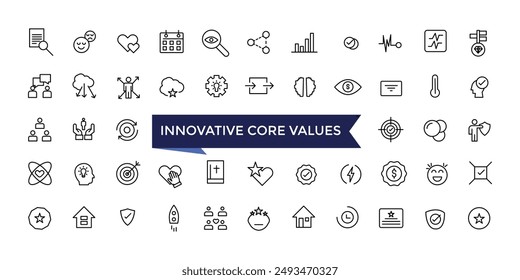 Innovative Core Values Icon Set with editable stroke collection for web and ui. Line icons pack. Vector illustration.