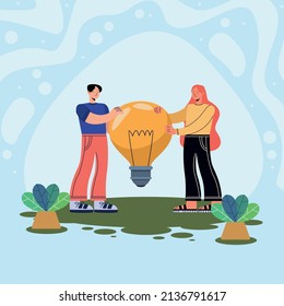 innovatives Paar mit Glühbirnen