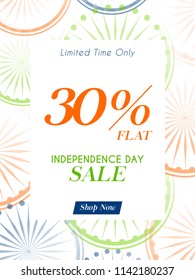 Innovative and creative flyer or poster for Independence Day Sale Flat 30% Off with creative design illustration, 15th of August flyer design.