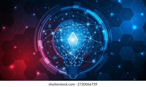 Um conceito inovador e criativo de lâmpada elétrica que incorpora tecnologia digital inteligente avançada. Lâmpada futurista com circuitos integrados e conectividade de dados para aplicações empresariais.
