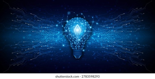 An innovative and creative light bulb concept incorporating advanced smart digital technology. A futuristic light bulb with integrated circuits and data connectivity for business applications.