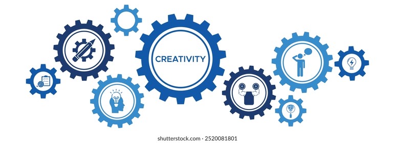 Innovative Creativity and Problem-Solving Web Icon Banner with Idea, Motivation, Thinking, and Goal-Oriented Icons