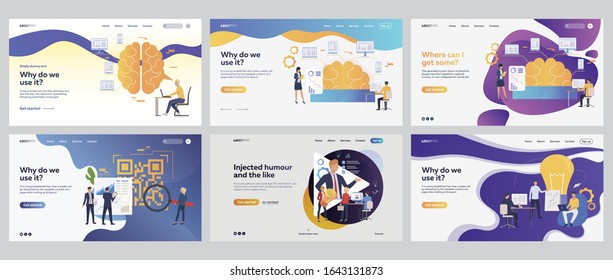 Innovative decisions set. Team presenting project, new ideas, brainwork. Flat vector illustrations. Business, development, intellectual work concept for banner, website design or landing web page