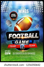 Innovative Design Football League Poster, Banner Or Flyer Design, Football Ground As Background.