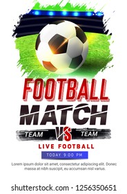 Innovative design football league poster, banner or flyer design, football ground as background.