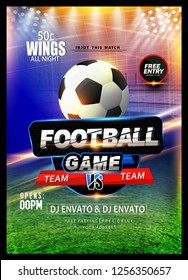 Innovative design football league poster, banner or flyer design, football ground as background.