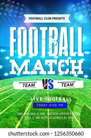 Innovative design football league poster, banner or flyer design, football ground as background.