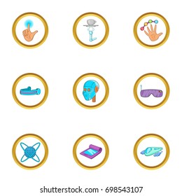 Innovative device icon set. Cartoon style set of 9 innovative device vector icons for web isolated on white background