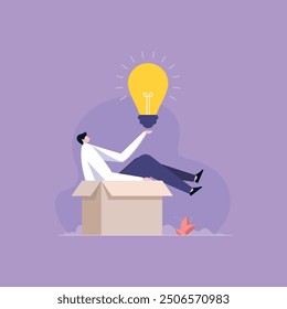 Idea de negocio innovadora y diferente, Piensa fuera de la caja, Liderazgo o Individualidad concepto