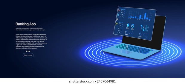 Innovative Digital Banking Application Interface Displayed on a Sleek Laptop with Futuristic Blue Illumination