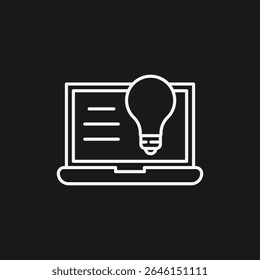 Ideias digitais inovadoras, Soluções de e-learning e Conceitos de tecnologia criativa para negócios e educação on-line representados por um notebook e um ícone de lâmpada
