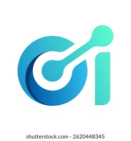 Innovative Digital Logo with Abstract Blue Circle, Line, and Block
