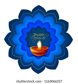 innovative diya , oil lamp with floral mandala pattern on  background with lighting effect for Diwali festival celebration