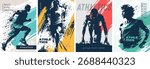 Innovative and Dynamic Athletics Posters Showcasing a Variety of Diverse Athletic Activities Grunge-style poster. Vector templates for postcards, posters, flyers, banners and other materials.