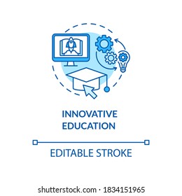 Innovative education concept icon. Remote learning and teaching. Creative educational environment idea thin line illustration. Vector isolated outline RGB color drawing. Editable stroke