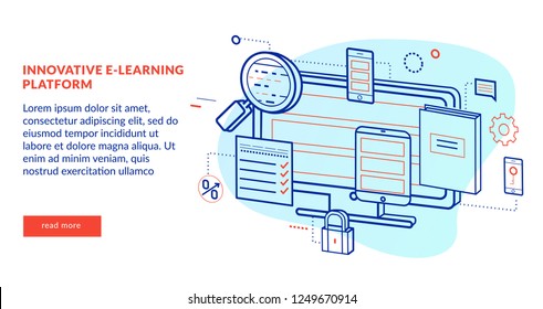 Innovative E-learning Platform Concept for web page, banner, presentation. Vector illustration