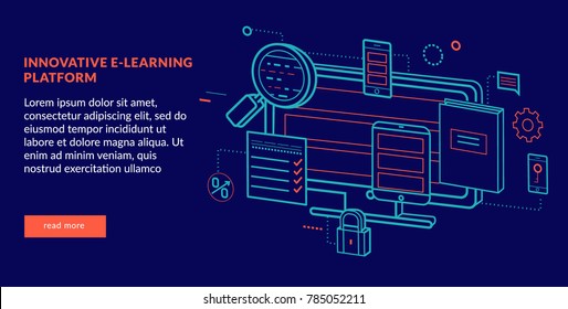 Innovative E-learning Platform Concept for web page, banner, presentation. Vector illustration