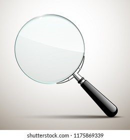 Innovative empty illustration 3d realistic loupe icon isolated on the White backdrop. Creative banner illustration modern design magnifying glass logo for Zoom And Tool with black handle with shadow.