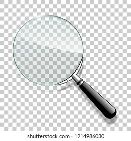 Innovative empty illustration 3d realistic loupe icon isolated on the Checkered backdrop. Creative banner illustration modern design magnifying glass logo for Zoom Tool with black handle with shadow