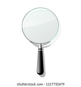 Innovative empty illustration 3d realistic loupe icon isolated on the White backdrop. Creative banner illustration modern design magnifying glass logo for Zoom And Tool with black handle with shadow.