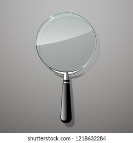 Innovative empty illustration 3d realistic loupe icon isolated on the Gray backdrop. Creative banner illustration modern design magnifying glass logo for Zoom And Tool with black handle with shadow.