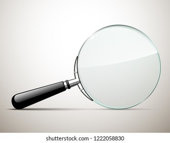Innovative empty illustration 3d realistic loupe icon isolated on the White backdrop. Creative banner illustration modern design magnifying glass logo for Zoom And Tool with black handle with shadow.