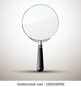 Innovative empty illustration 3d realistic loupe icon isolated on the White backdrop. Creative banner illustration modern design magnifying glass logo for Zoom And Tool with black handle with shadow.