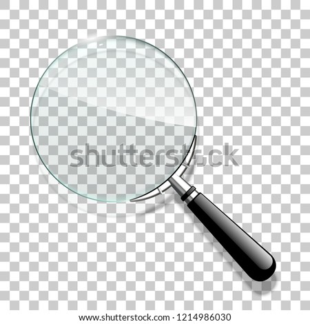 Innovative empty illustration 3d realistic loupe icon isolated on the Checkered backdrop. Creative banner illustration modern design magnifying glass logo for Zoom Tool with black handle with shadow