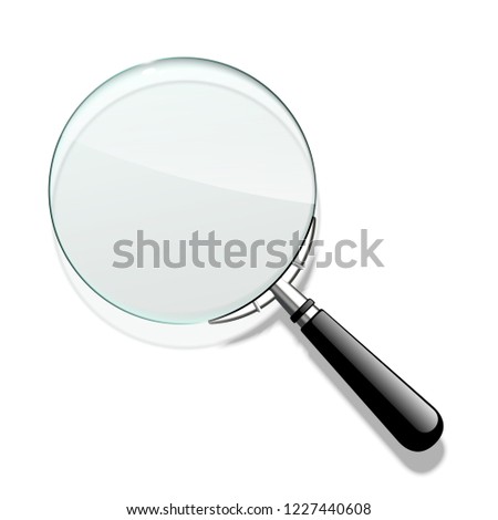 Innovative empty illustration 3d realistic loupe icon isolated on the White backdrop. Creative banner illustration modern design magnifying glass logo for Zoom And Tool with black handle with shadow.