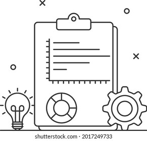 Diseño de iconos de vectores de informes financieros innovadores, símbolo de estrategia de negocio, firma de plan de marketing, ilustración de gestión administrativa y operativa del stock, concepto de informe estratégico, 