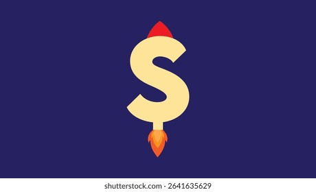 Innovative financial success concept featuring a rocket with a dollar sign launching upward, symbolizing business growth, economic boost, startup acceleration, and investment profits. Perfect for fina
