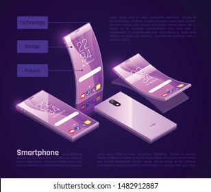 Innovative foldable gadgets screens keyboards compact for storage great for travel isometric smartphones promotion poster vector illustration 