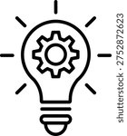 Innovative Gear Lightbulb Icon with Rays Representing Mechanical Ideas, Engineering Solutions, and Bright Concepts