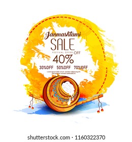 Innovative greeting card poster for Happy Janmashtami or Dahi Handi sale 40% Celebration with creative design illustration