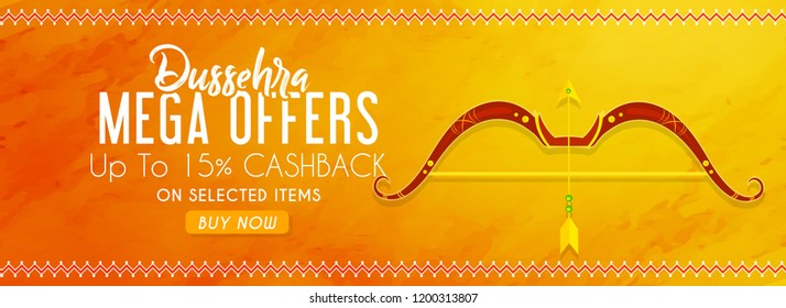 Innovative header, banner or poster for Dussehra Mega Offers with nice and creative design illustration.